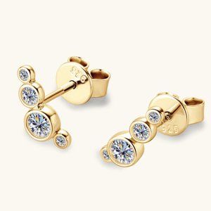18 K Gold Plated 925 Silver Moissanite  Stud Earrings